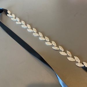 Silver bridal belt with black ribbon wedding bride bridesmaid